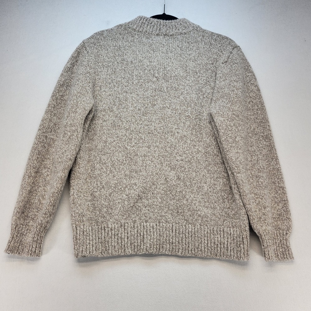 L.L. Bean Sweater Mens Medium Oatmeal Marl 100% Lambswool Chunky Knit Henley - Picture 3 of 8